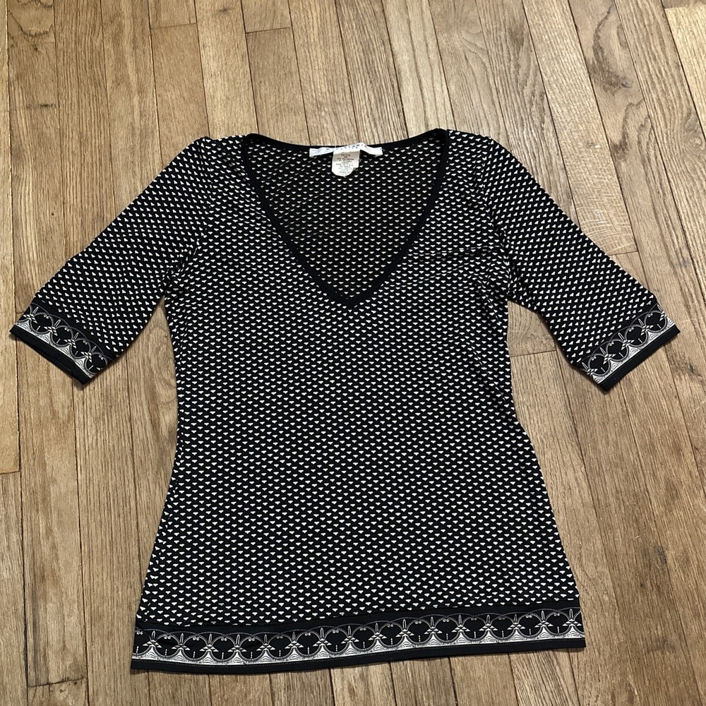 Max Studio‎ Vintage Blouse V-neck Retro Boho Petite XS Black